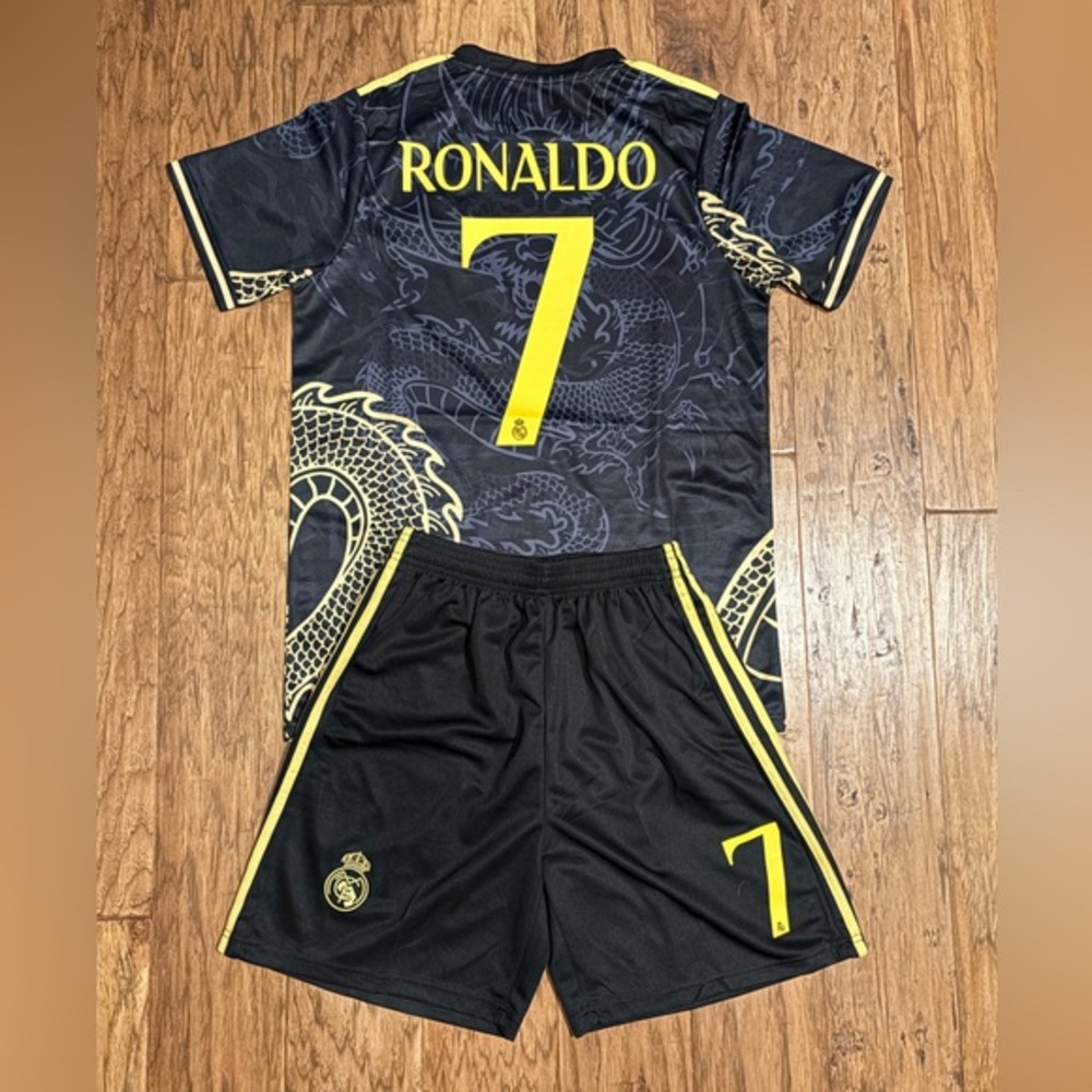 Cristiano Ronaldo Youth Toddler Dragon Soccer Jersey Set Black & Gold Uniform